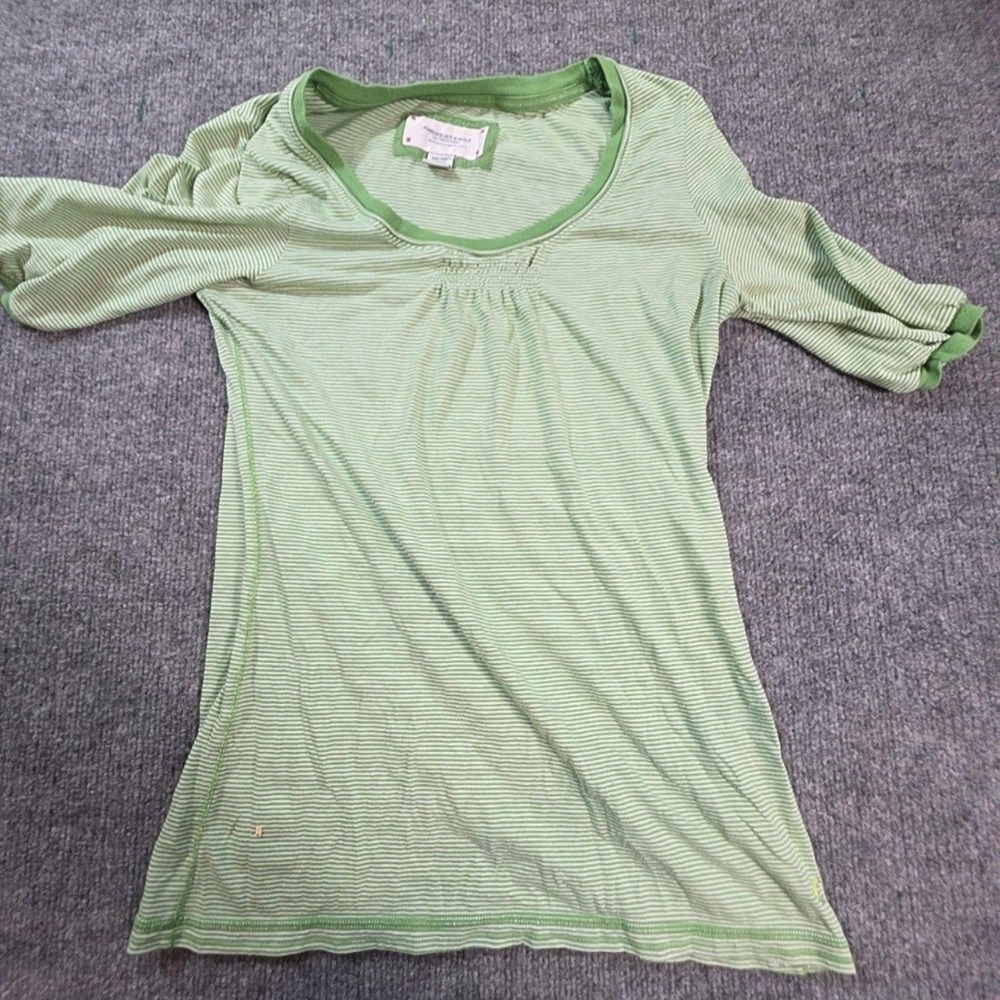 American Eagle Outfitters Shirt Womens Medium Green Stripe Scoop Neck Puff